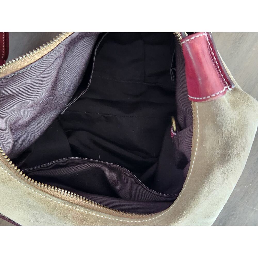 Vintage Coach Hamilton Hobo Shoulder Bag Suede Beige / Burgundy 705S-7472 - Picture 8 of 13